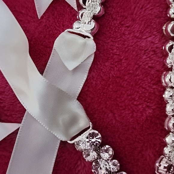 BNIB - SWEETV Silver & Ivory Bridal Belt Rhinestone Wedding Dress Belt - Picture 4 of 7